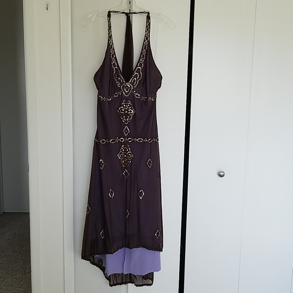 Hi low beaded evening dress